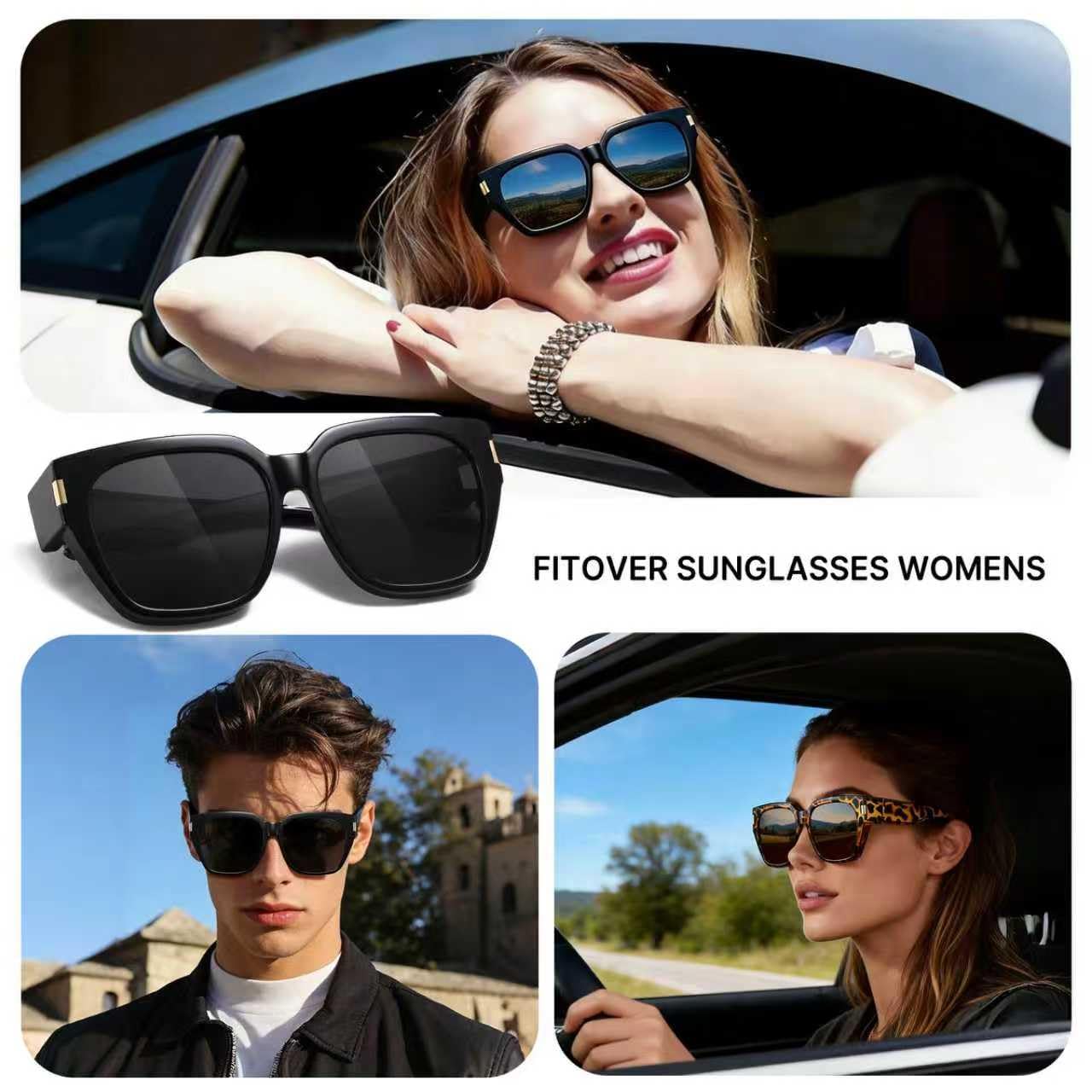 HAOLOTA Occhiali da sole polarizzati unisex, alla moda, quadrati, protezione UV
