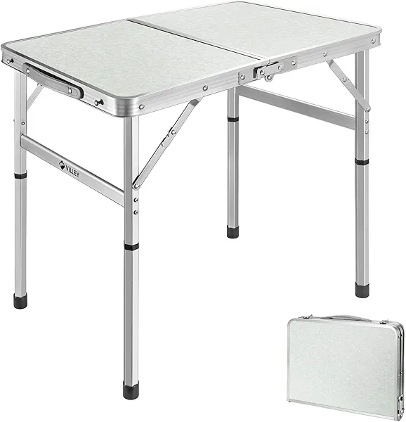 VILLEY Folding Camping Table, 2ft Small Portable Lightweight Outdoor Table with Aluminum Adjustable Legs for Travel Picnic Cooking Beach 2ft-24"L x 15"W (2 Height 10"/22")