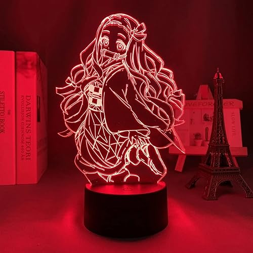 CZCZCZ Anime Demon Slayer Nezuko Kamado lamp Cool 3D Illusion Night Home Room Decor Acrylic LED Light Xmas Gift Lamps (16 Color with Remote)