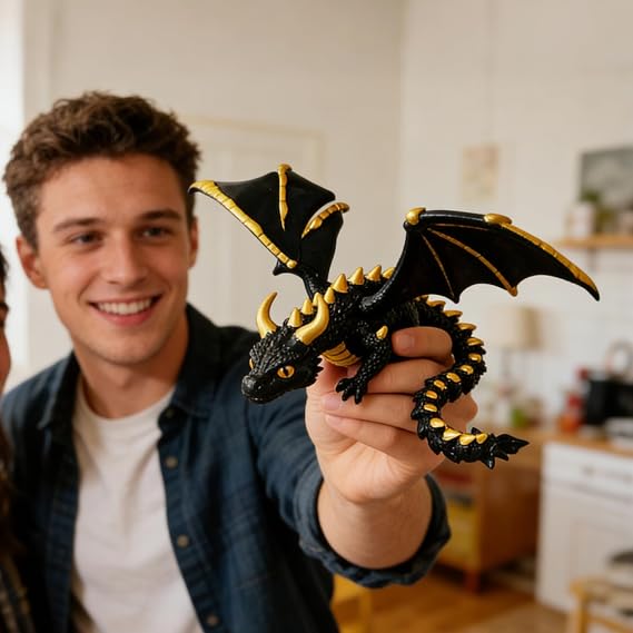 Copbopwn 3D Printed Dragon Toys with Eyes 12.6 Inch 3D Dragon Movable Joints Flexible Articulated Dragon Fidget Figurine Bendable Fidget Toy for Kids Adults Home Office Desk Decor (Black)