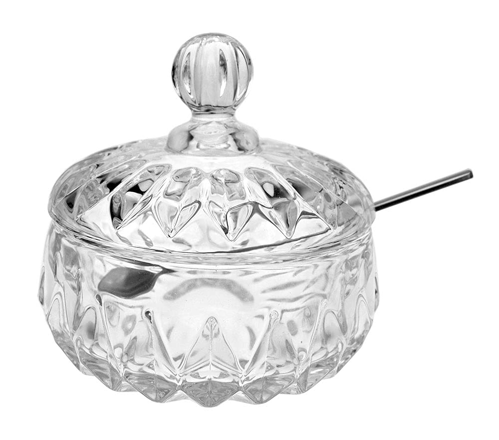 Azucarero de vidrio transparente, tarro de especias, caja de condimentos, olla para condimentos con tapa y cuchara, transparente, 2