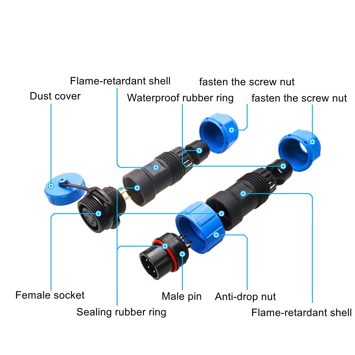 COMOPEZ 2pcs SP13 2pin Waterproof Power Aviation Connector Male Female Plug Socket Connector Cable Wire Outdoor Underground Electrical Junction Box for Industrial Medical Equipment (2Pin)