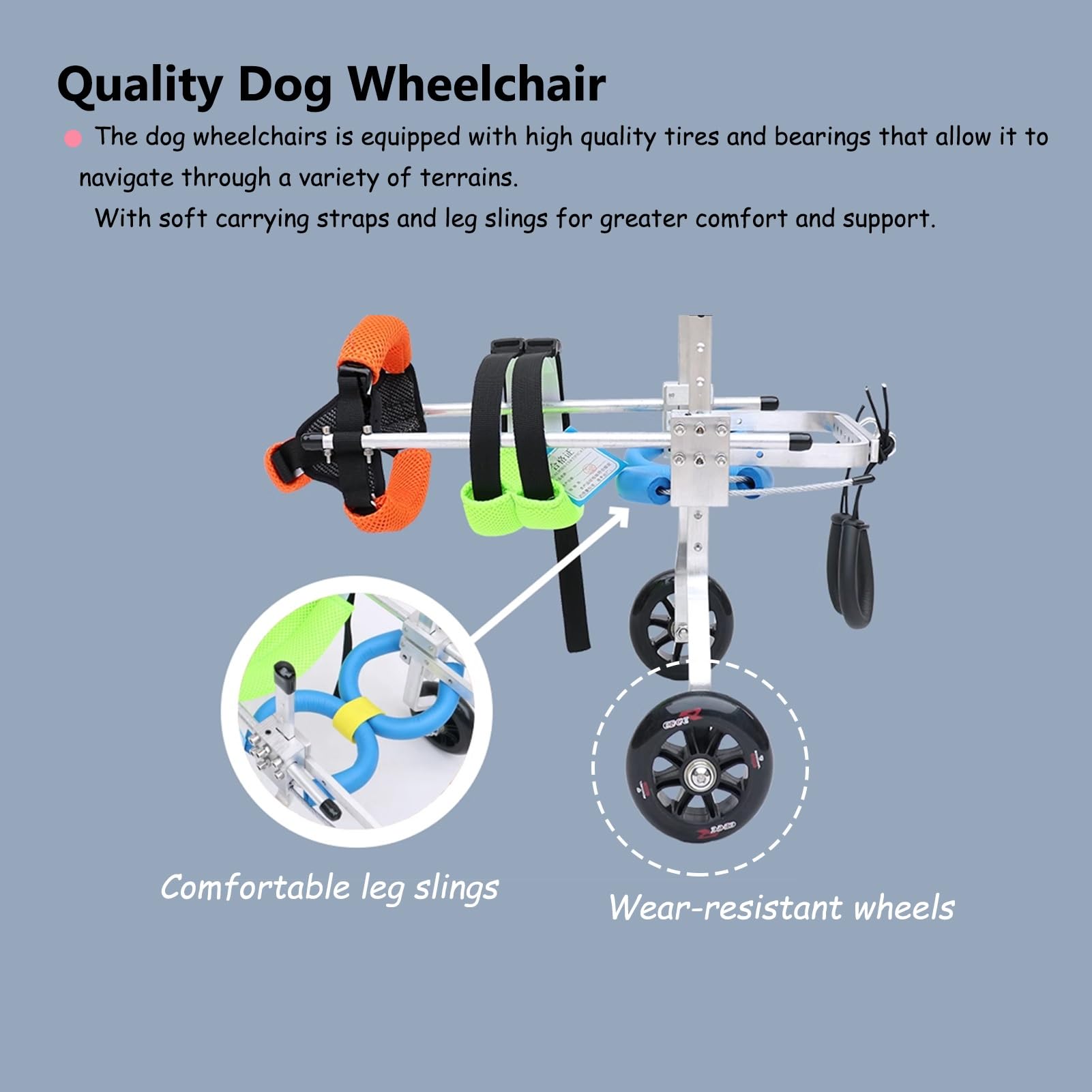 Silla de Ruedas para Perros y Gatos de Razas pequeñas y Medianas, Carrito de Ayuda para la Movilidad de 2 Ruedas, Remolque de Bicicleta para Mascotas, Carrito para Patas traseras de 18 a 27