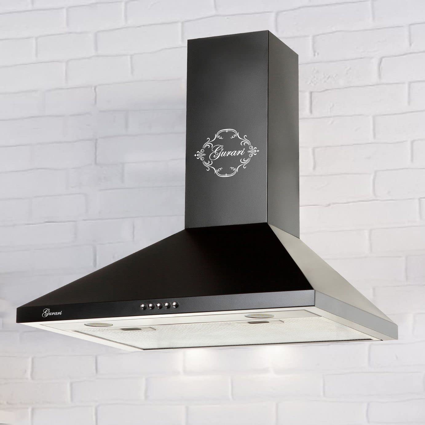 Gurari C 147 BL - Hotte aspirante murale 50 cm •1000m³/h•Hotte murale Luxe fabricant Gurari • 3 vitesses •LED •Noir •Métal noir •Recirculation possible