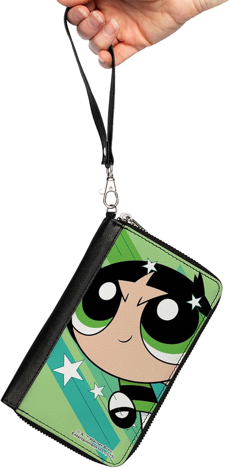 Buckle-Down Warner Bros. Animation Wallet, Zip Around, The Powerpuff Girls Buttercup Close-Up Pose Greens, Vegan Leather - Image 2