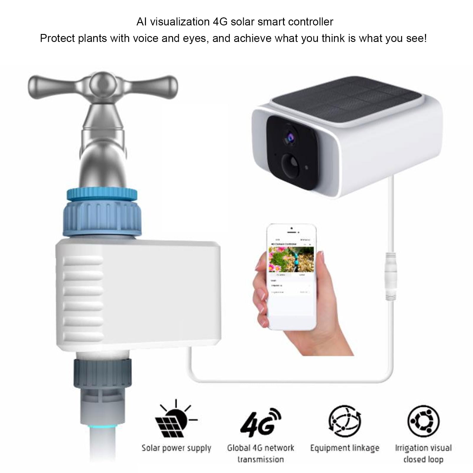 SIXRUN AI Voice Visualized 4G Solar Smart Controller, Remote Control with HD Camera for Irrigation Potted Plants Garden Farm AI Głos Wizualizowany 4G Słoneczny Inteligentny
