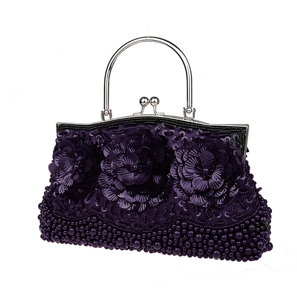 Borsa da donna in stile vintage, con perline floreali, per feste, da sera