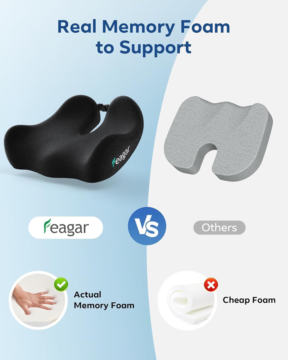 Feagar Office Chair Cushion for Sciatica Tailbone Pain Relief Extra Thick Memory Foam Seat Cushion for Long Sitting — view 5