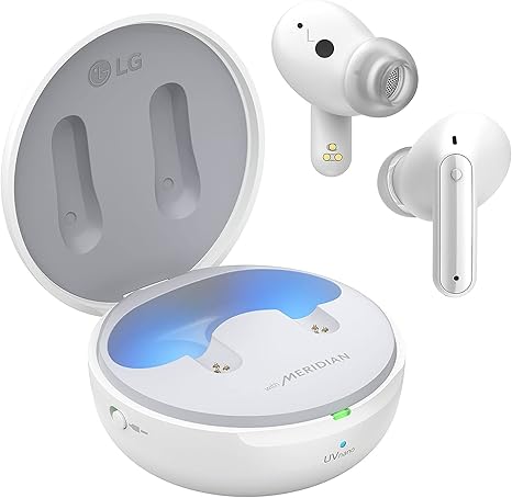 lg tone free true wireless bluetooth fp9w active noise cancelling earbuds with uvnano charging case white