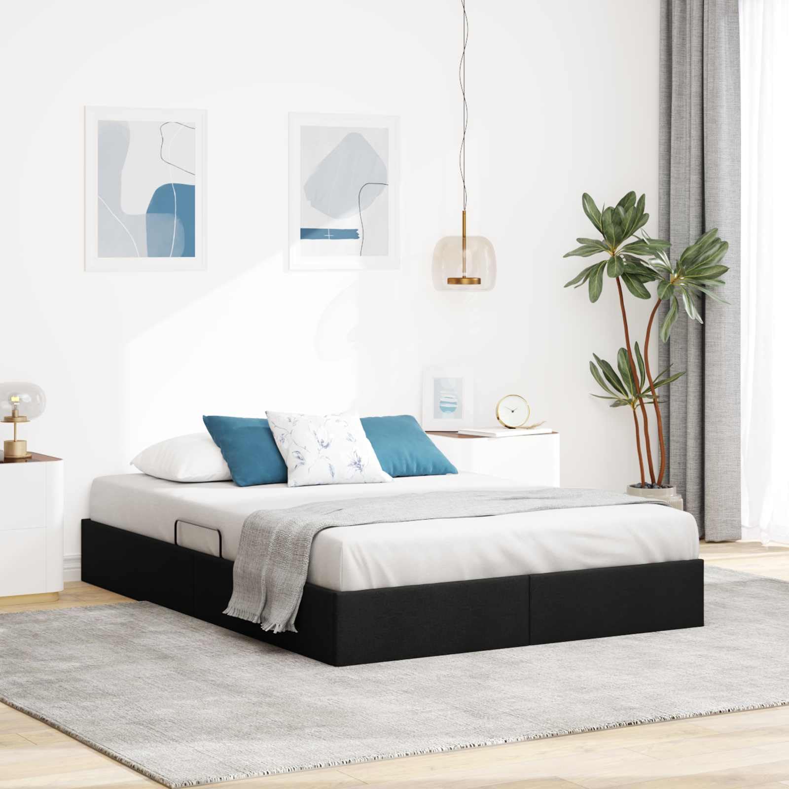 vidaXL Ottoman Bettgestell mit Speicher Schwarz 140 x 200 cm Stoff