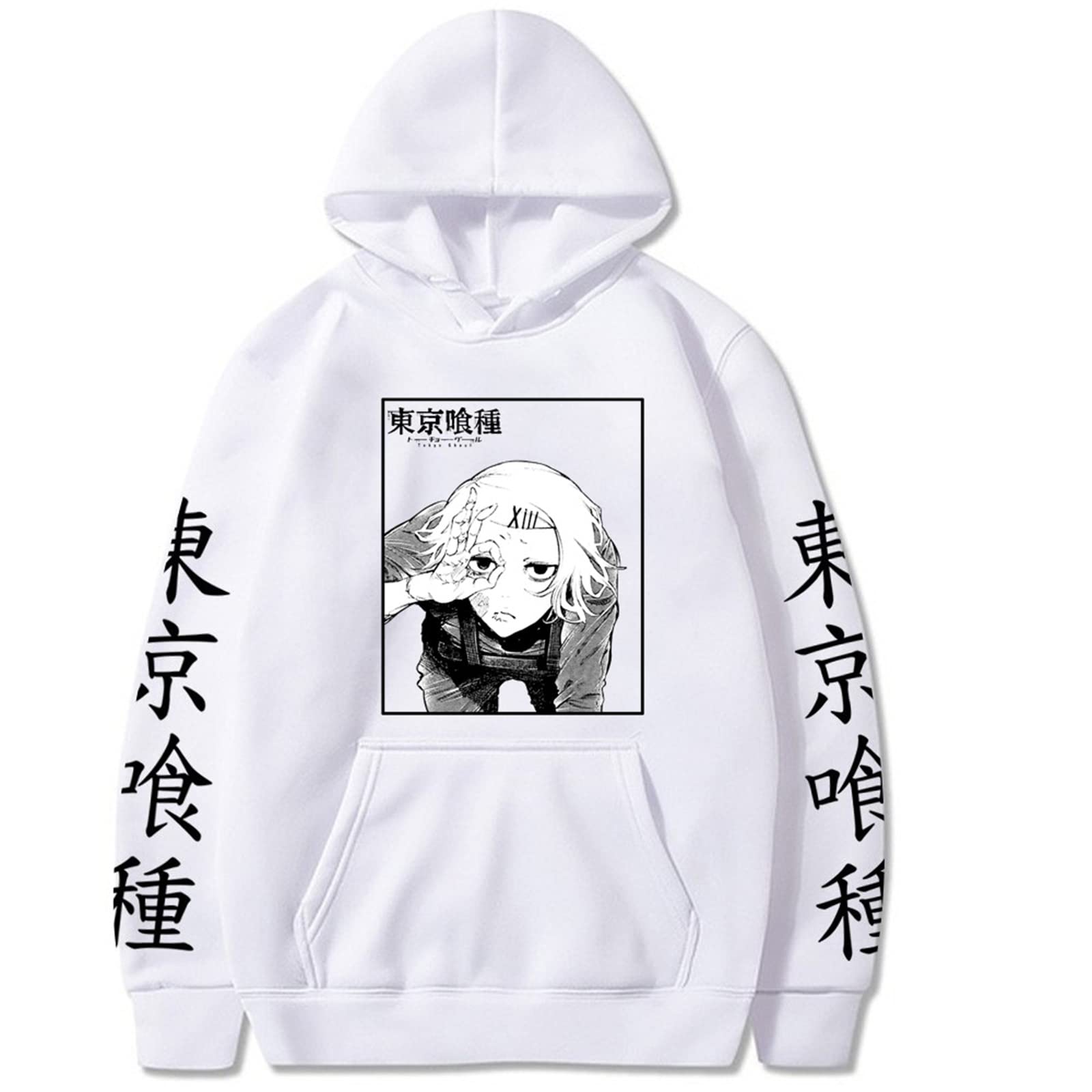 Unisex Tokyo Ghoul Juzo Suzuya Hoodie Anime Novelty Outerwear Pullover Sweatshirt for Men Women White