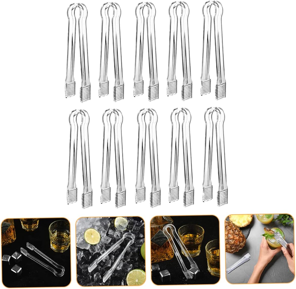 10Pcs Multipurpose Acrylic Ice Cube Clips Small Food Tongs for Parties Bars Daily Use for Ice Sugar Cubes and Snacks Serving
