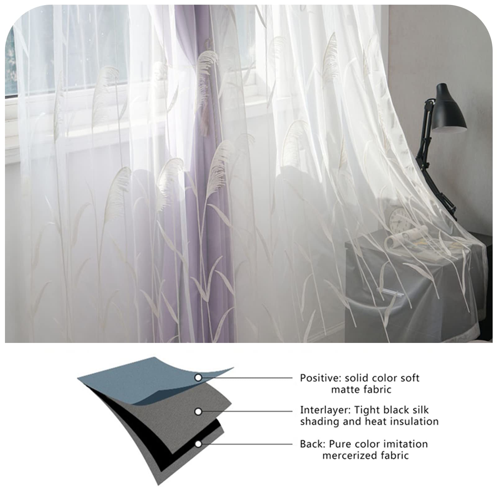 Tenda oscurante a due piani per Ragazze Camera da Letto Salotto,Bianche Doppio Velo ricamo in pizzo Sheer Oscuranti Tenda Della Drappo,con Occhielli,Tenda Termiche Isolante Doppio Strato,1 pcs