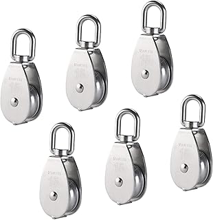 6Pcs Single Pulley Block (M15), AUHOKY 304 Stainless Steel Hanging Wire Towing Wheel, Swivel Lifting Wire Rope Cable Pulley Roller, Max-Load 35kg/77lbs…