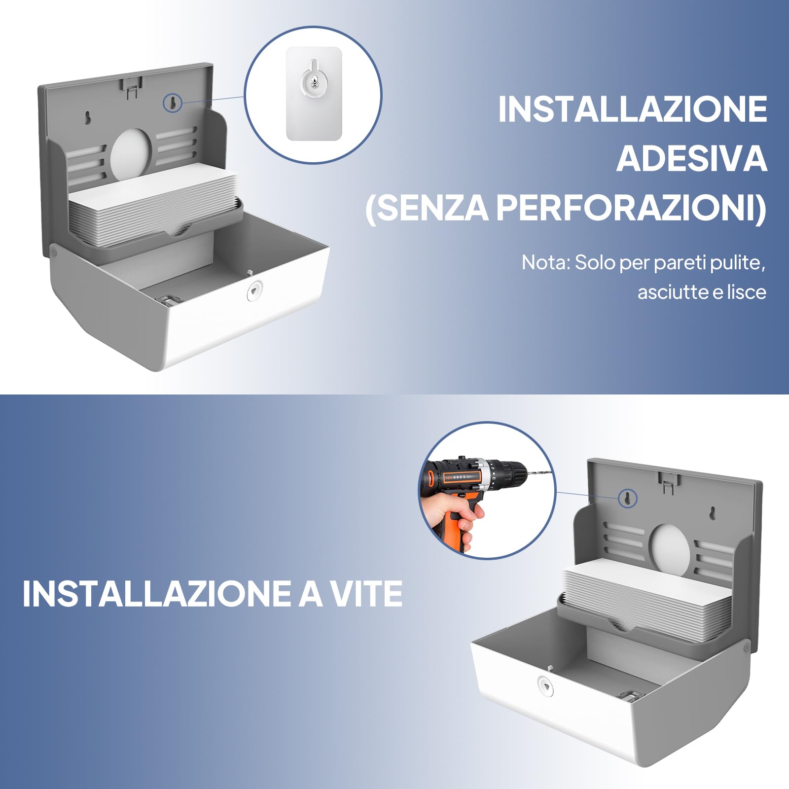 Dispenser per Asciugamani di Carta da Parete,porta salviette di carta bagno,Tovaglioli Piegati a Z ed Intercalati dispenser asciugamani carta,Può Contenere Fino A 200 Fogli（bianco-6006）