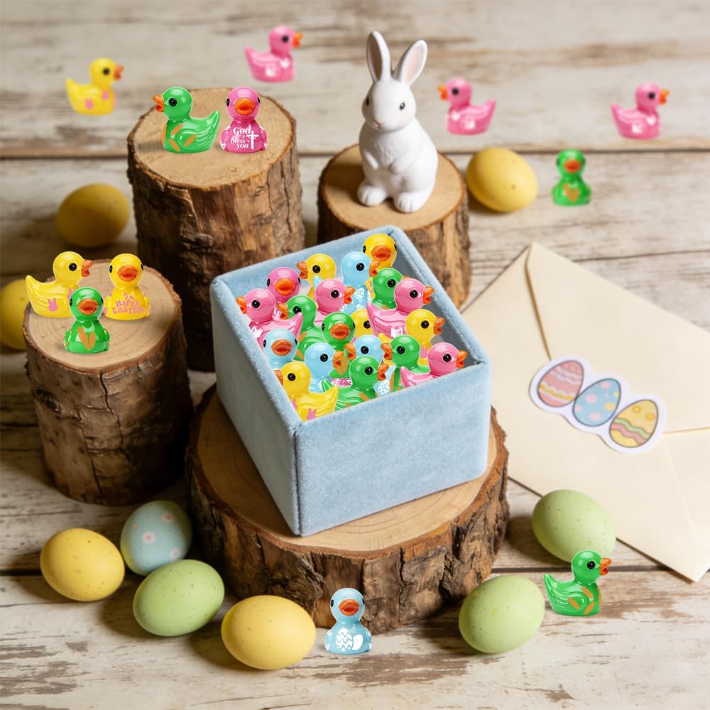 AWEELON100Pcs Mini Easter Resin Ducks Bulk Tiny Duck Figurines Multicolor Mini Ducks Miniature for Garden Landscape Dollhouse Ornament for Easter Day Birthday Ornaments（4 Color）
