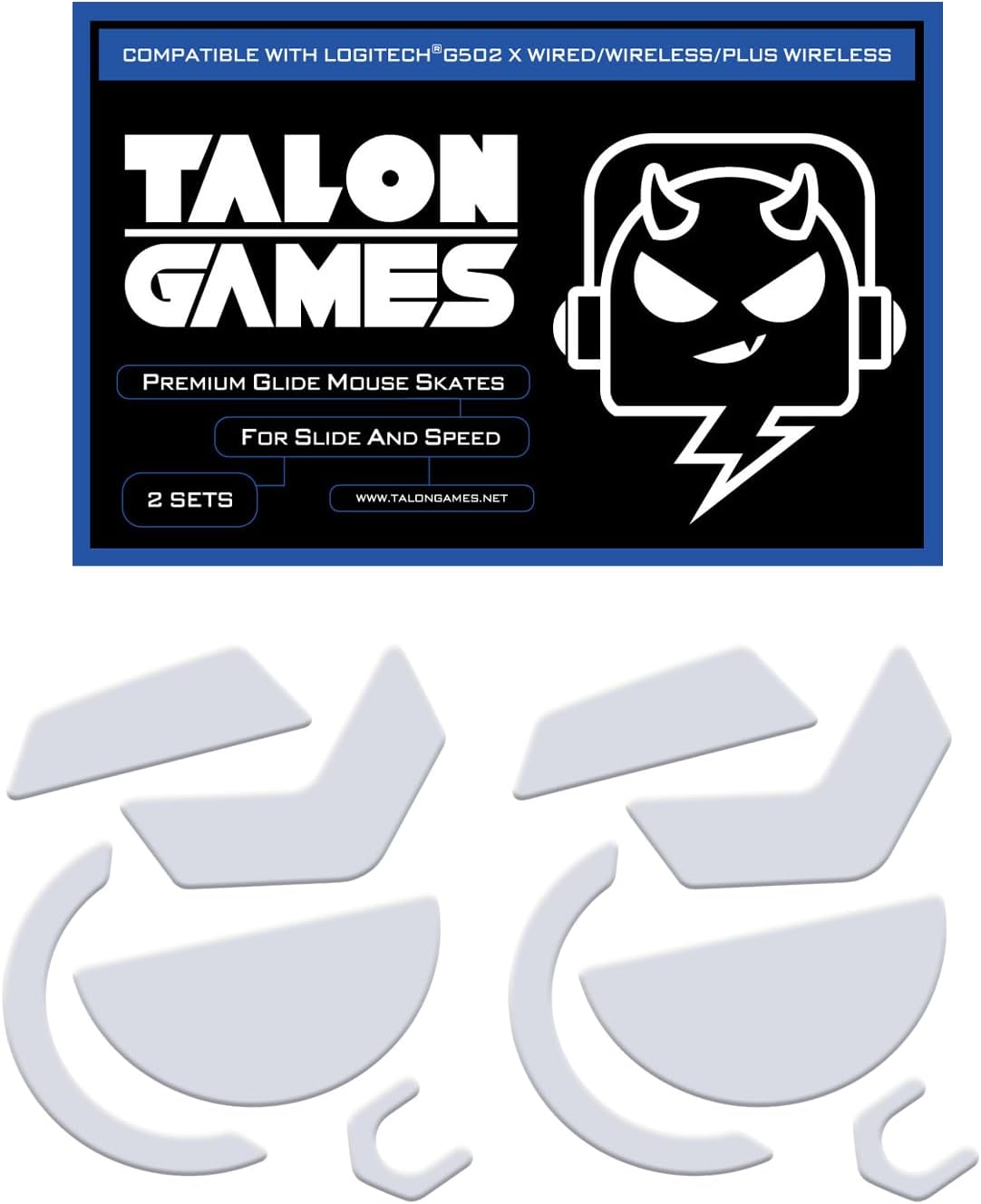 2Sets of TALONGAMES Rounded Curved Edges Mouse Skates Feet Compatible with Logitech G502 X Wired / G502 X Wireless Gaming Mouse Feet Replacement,0.8mm,Pure PTFE Material with Super Smooth Glide Pads
