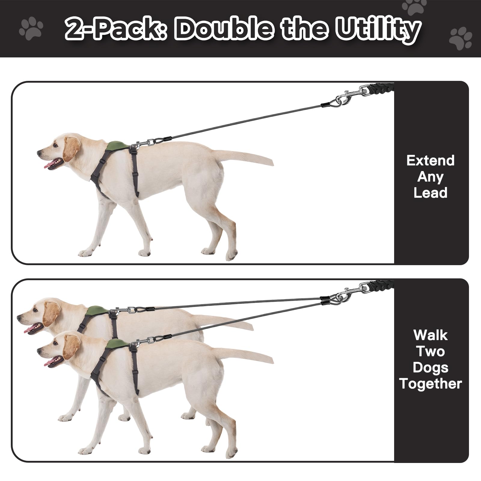 Chew Proof Dog Leash Extender, 2FT 5mm Metal Lead Extension, 360° Tangle-Free for Walking & Training Puppies, Fits Small/Medium/Large Dogs, Collar & Harness Compatible (Black/Orange/Blue) — view 7