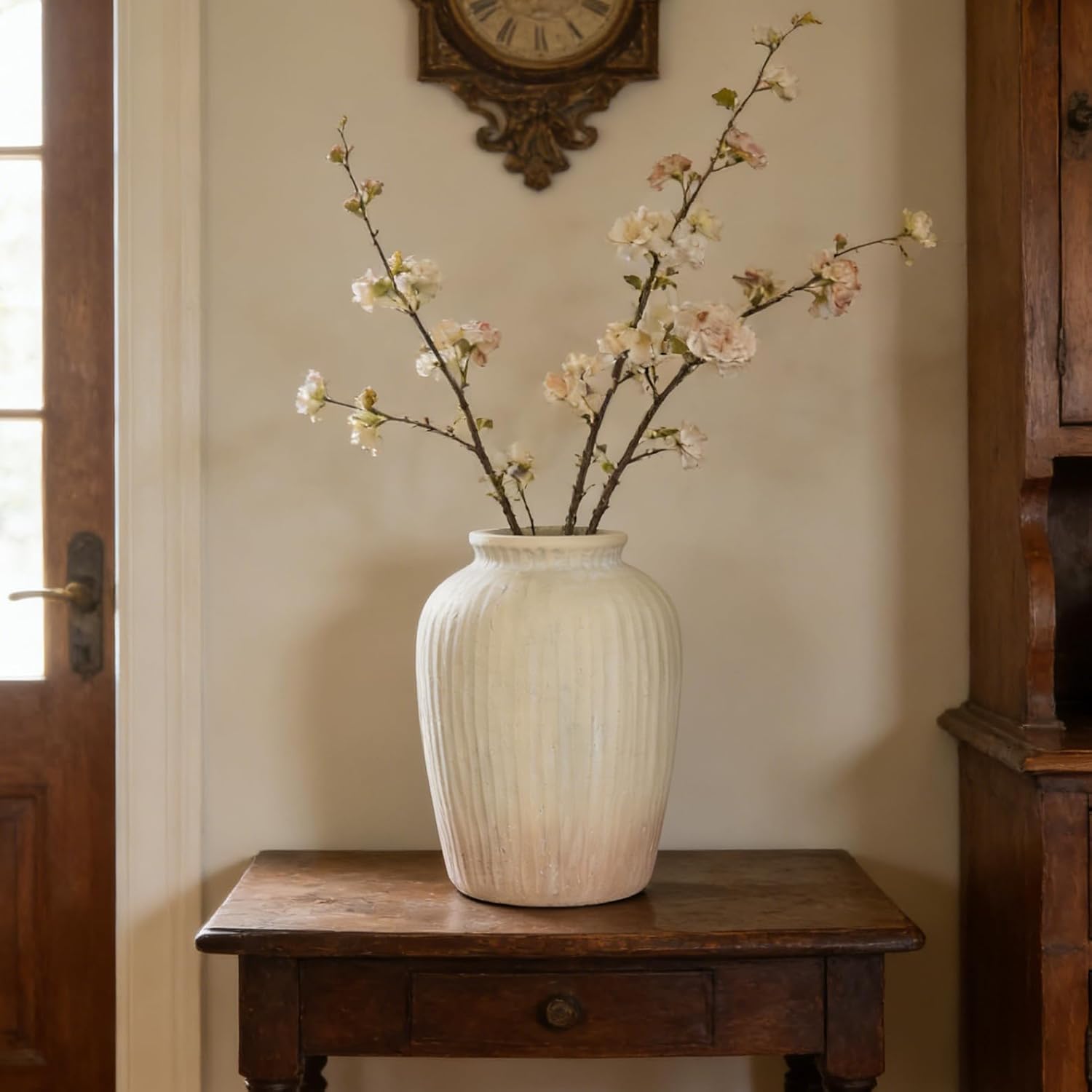 Oakrain 15" Tall Rustic Vase, Decorative Flower Vase for Table with Gradient Design, Large Floor Planter for Indoor Plants, Home Decor, Living Room, Entryway, Beige - Image 3