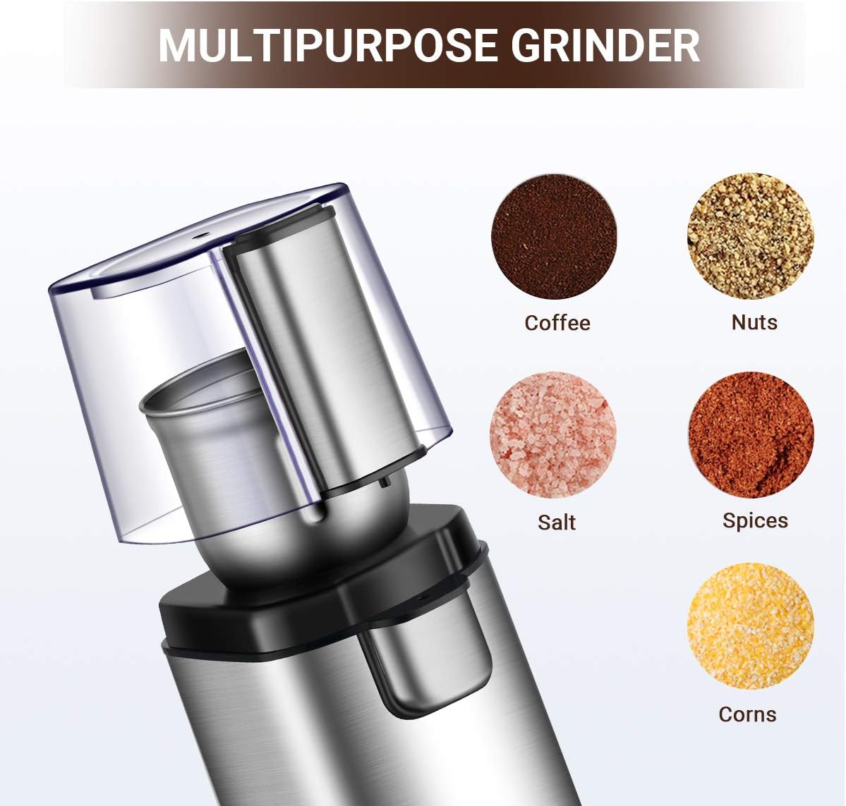 Coffee Grinder Electric, REDMOND Coffee Bean Dry Grinder with Stainless Steel 2.8 OZ Removable Dry Grinding Bowl, 160W，Black