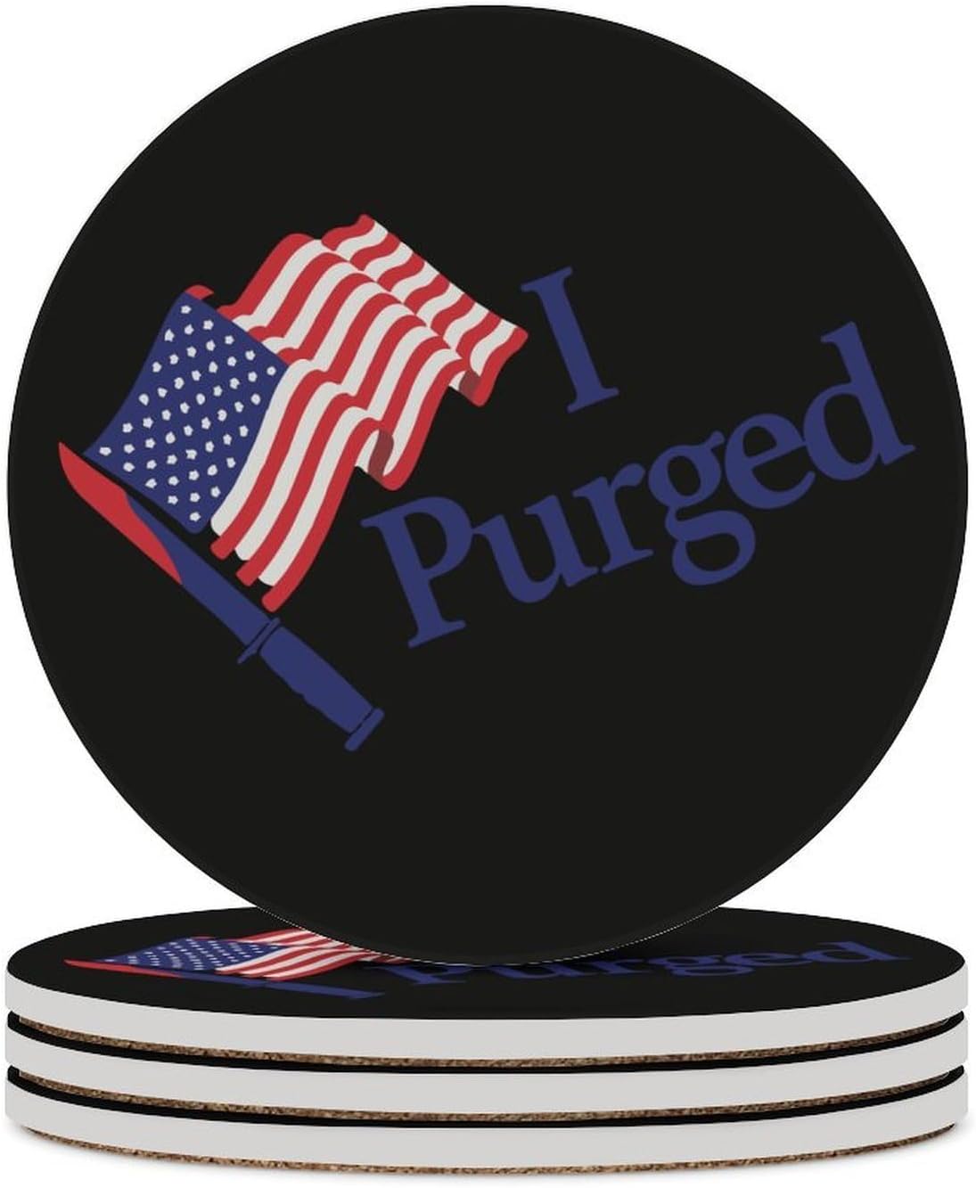 I Purged U.S. Flag Funny Round Ceramic Coasters for Drink Absorbent Cup Holders Tabletop Protection