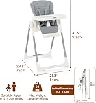 INFANS Chaise haute pour bébés & Bébés, Chaise haute pliable avec dossier réglable multiple, repose-pieds et hauteur de siège, plateau amovible, amovible PU Coussin en cuir, roues arrière intégrées (gris)