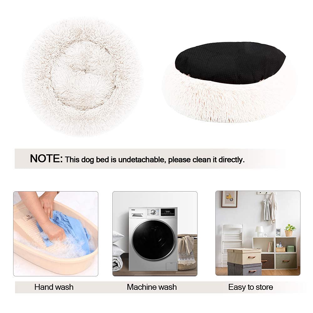 Nepfaivy Panier Chat et Chien Moelleux Rond - Coussin Chat et Chien Anti Stress Apaisant en Peluche, Donut Lit Confortable Lavable pour Chat Chien Petit Moyen Taille (S, Blanc)