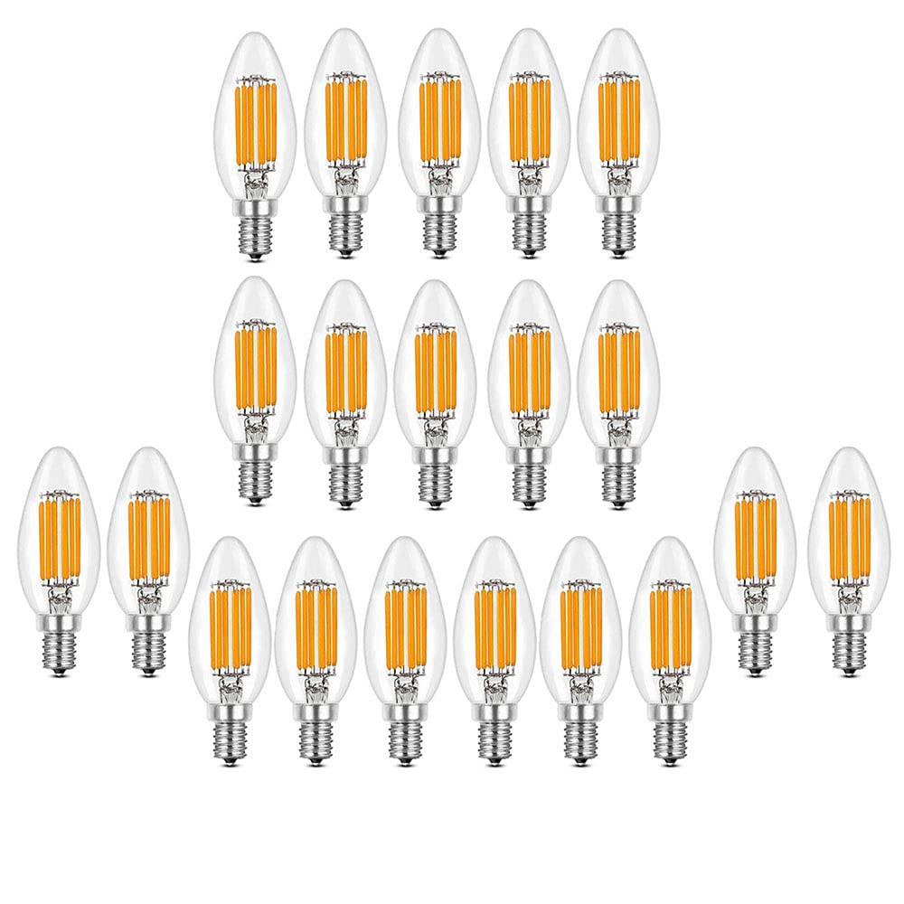 E14 Lampadine a LED Dimmerabili a Candela,C35 Candelabri a Vite Piccola Lampadine a LED Lampada a Filamento Bianco Caldo 2700K 6W(Equivalente a 60W)20 Confezioni