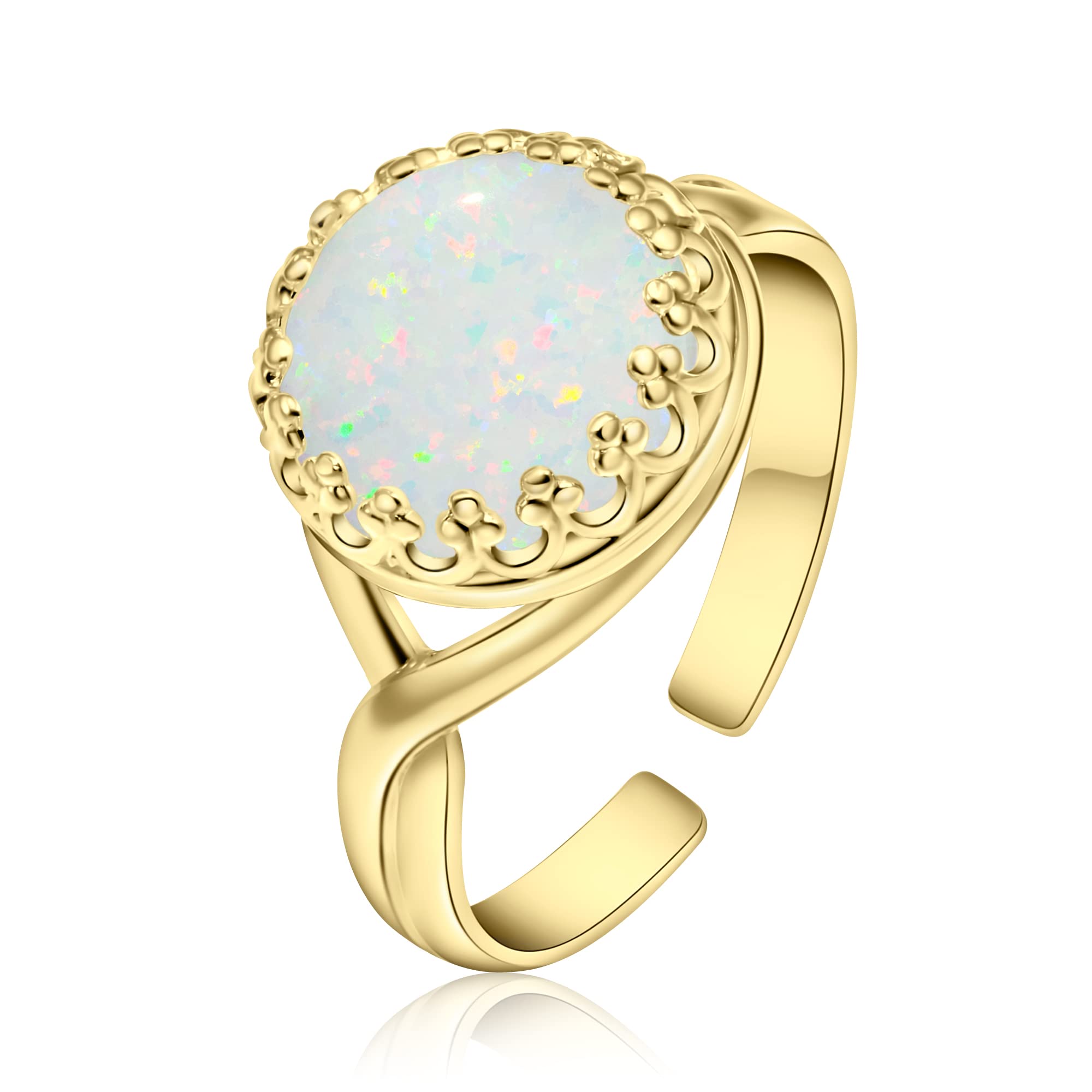 ADITA GOLD14K Gold Plated White Opal Rings for Women - Gold over 925 Sterling Silver- Gold Plated Rings for Women - Anniversary Rings for Women - Vintage Rings for Women - Gold Opal Ring
