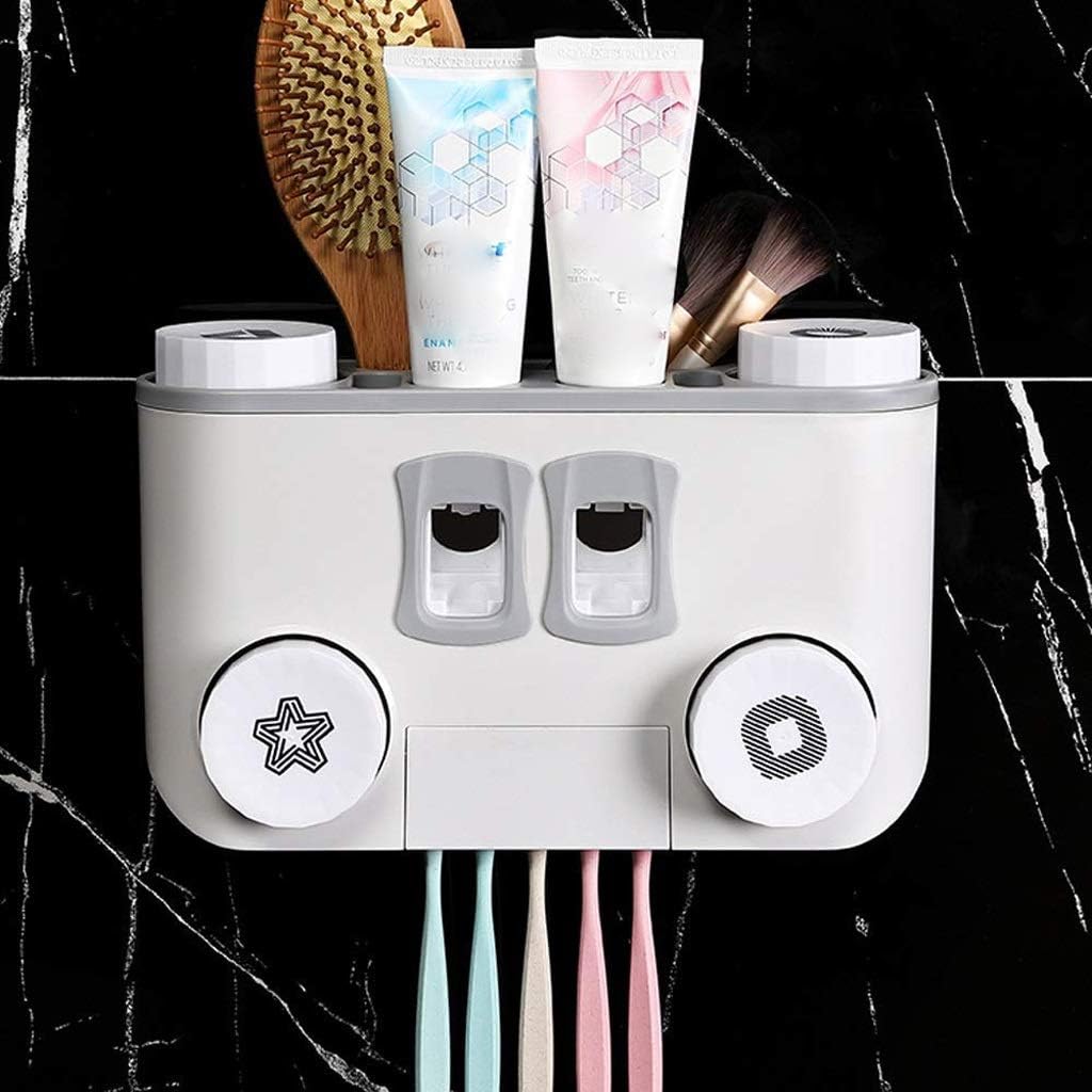 Toothbrush Holder Automatic Toothpaste Dispenser Squeezer Wall Mounted Space Saving Organizer
