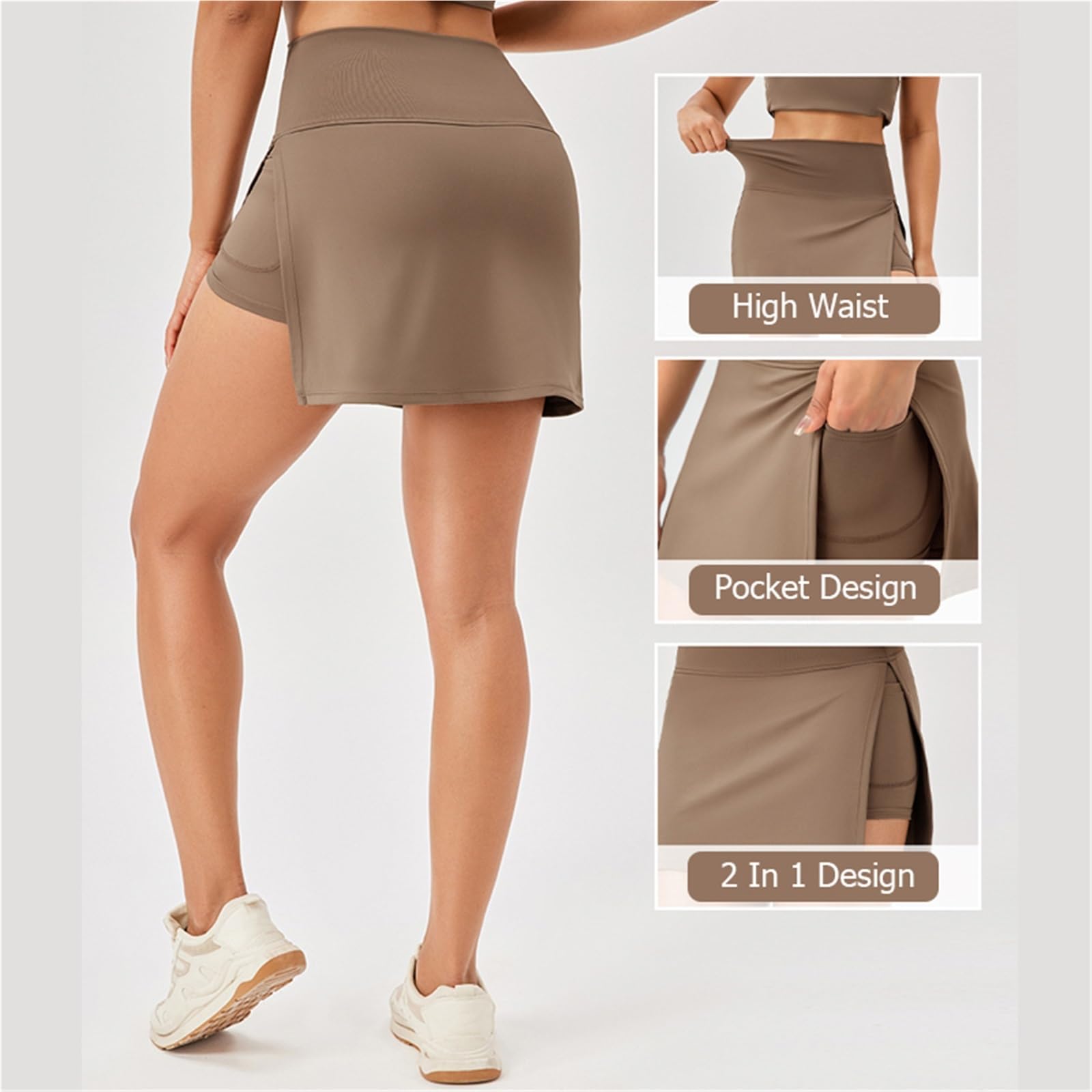 Falda de Tenis poliéster y Spandex for Mujer | Multicolor S-XXL Tenis Running Yoga Gimnasio Golf Primavera Verano: Secado Rápido Transpirable 2 En 1