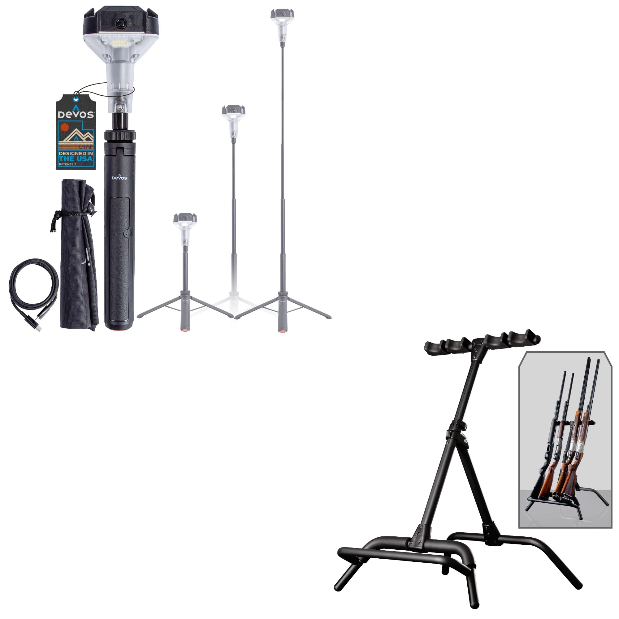 Devos Outdoor LIGHTRANGER 800 Mini Telescoping Camp Light Bundle with Outdoor Range Rack