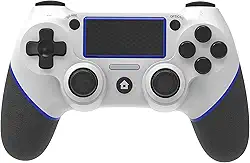 Controle sem fio Gamepad para PS4/PS4 Slim/PS4 Pro/PC com cabo de carregamento USB com vibração dupla, touchpad clicável, função de áudio, barra de luz e antiderrapante (WhiteBule)