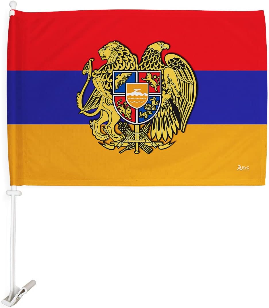 Armenian Flag For Car Window Bandera De Armenia Para Carros Window Auto Mount Bracket Clip Small Sign Truck 12" x 18" Tapestry Outdoor Pole Accessories Vehicle Decorations Jewish Gifts Made In USA