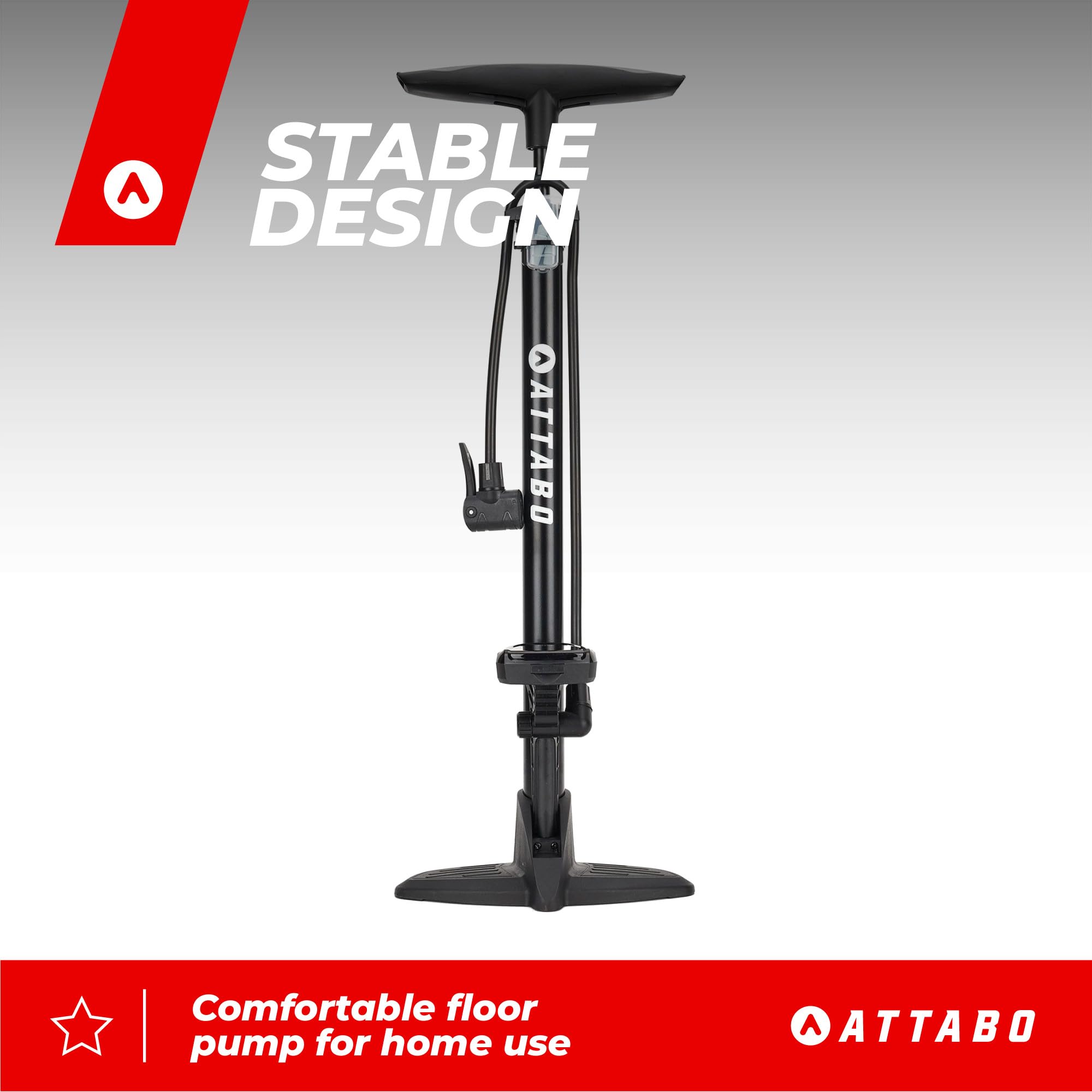 ATTABO WP.2 Pompka rowerowa z cyfrowym manometrem do 200 PSI (13,8 bar) – pompa podłogowa z uniwersalną głowicą zaworu do Presta FV Schrader AV Dunlop DV – stabilna podstawa ergonomiczny uchwyt do MTB