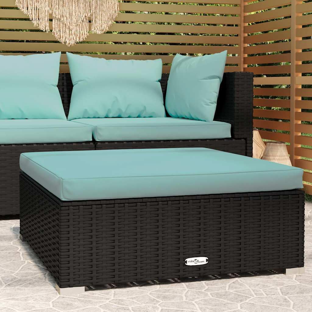 vidaXL Patio Footrest, Outdoor Footstool, Footrest with Cushion, Wicker Ottoman for Garden Porch Backyard Poolside, Rustic, PE Rattan Black