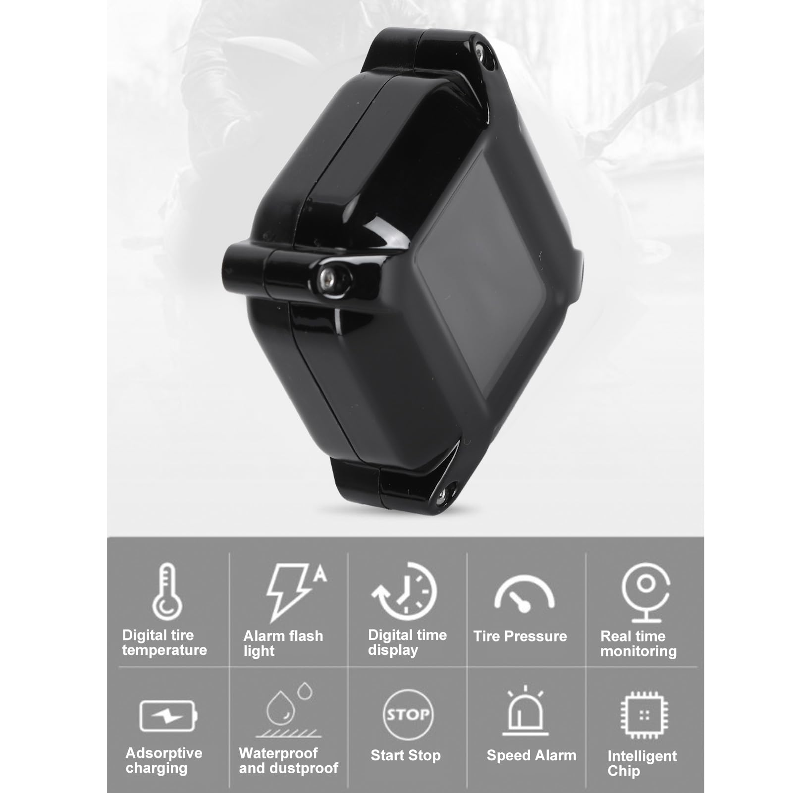 VBESTLIFE Système TPMS Pour Moto, Moniteur De Pression Des Pneus Sans Fil, Avec Capteurs Externes, écran LCD, Alarme De Température, Charge Par Absorption Pratique, Pour Moto