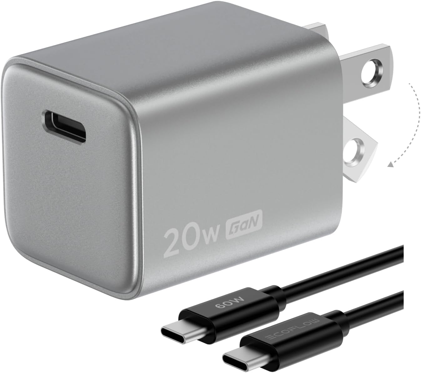 EF ECOFLOW USB C Charger, Rapid 65W GaN Type C Charging Block with Foldable Plug, Fast Wall Charger Compatible with iPhone 15/14/13, Galaxy, Pixel 4, iPad, AirPods, Apple Watch (USBC Cable Included)