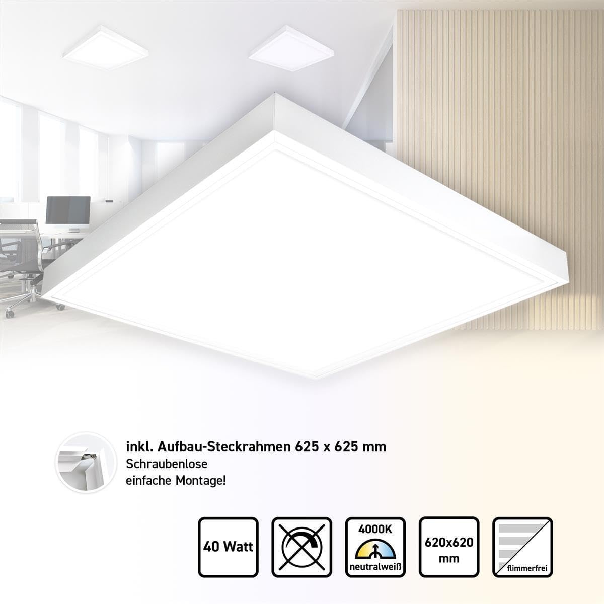 LED Panel 62x62 Neutralweiß 4000K 40W Aufbaurahmen Alu