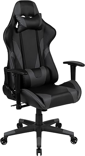 Miniatura 411 de Flash Furniture Juego de escritorio para juegos negro y silla de carreras blanco/negro con soporte para tazas, gancho para auriculares y soporte