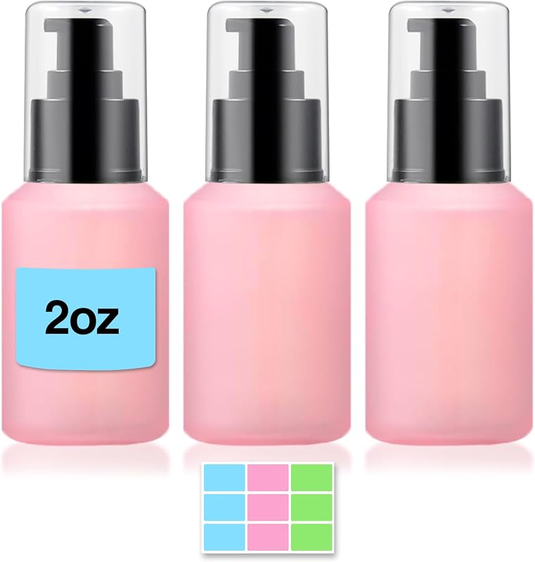 DPLASKA Frascos de vidro fosco rosa com bomba, 60 mL, pacote com 3