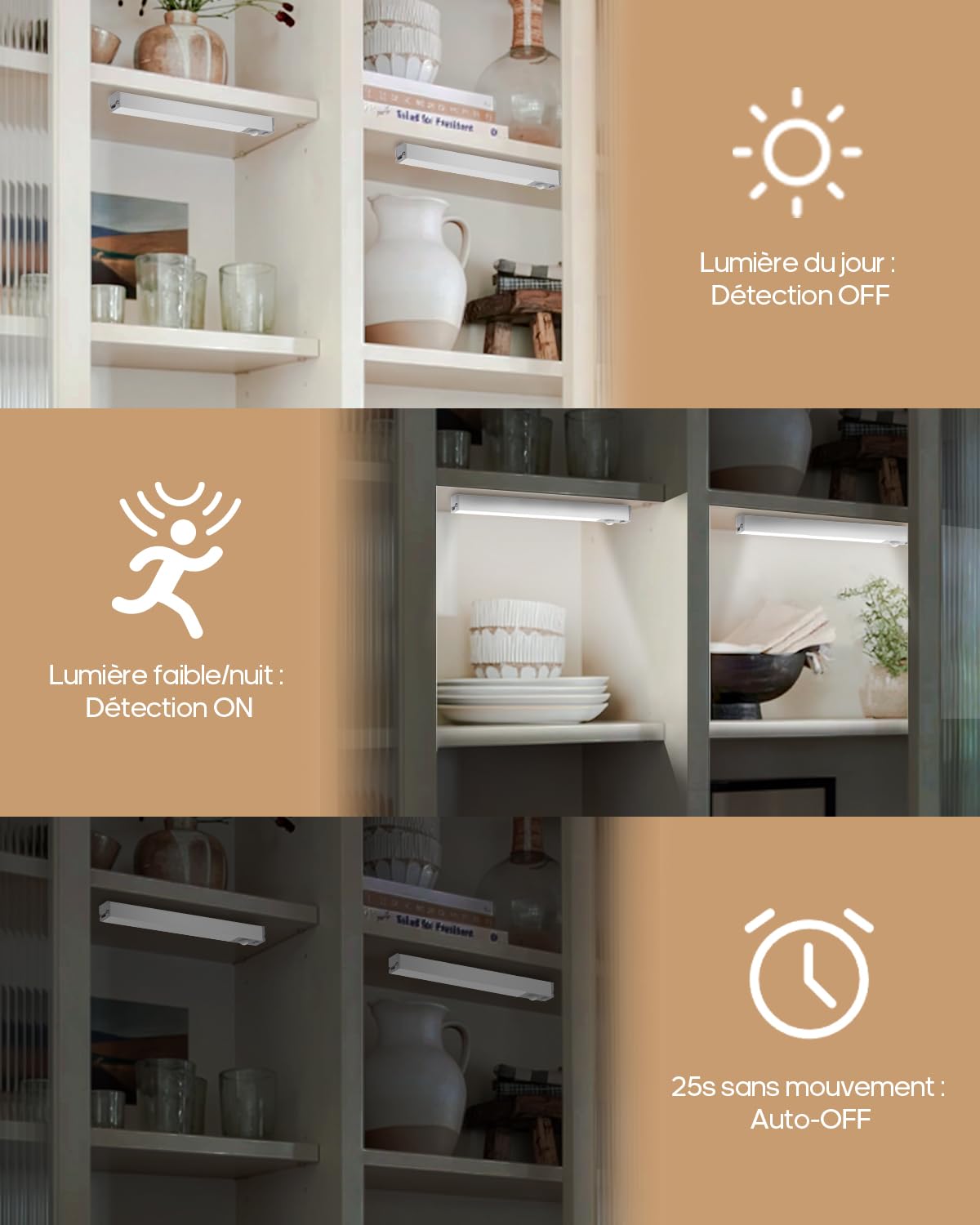 GOODEA Lampe de Placard LED Rechargeable 18cm Sans Fil Avec Station de Chargement, 6 Pcs Réglette LED Lumiere Armoire Détecteur de Mouvement Pour Armoire à Linge, étagère à Livres, Escalier, Couloir