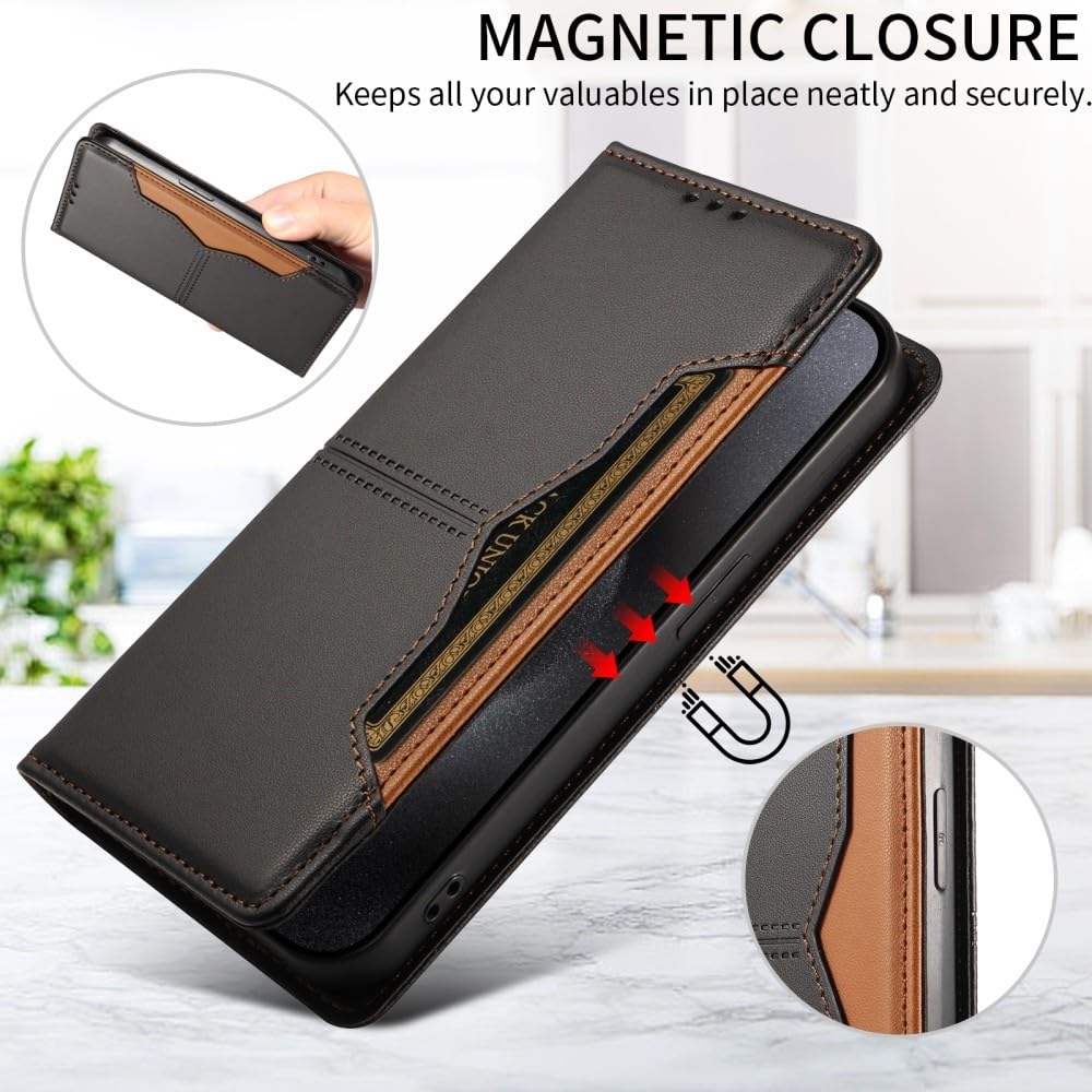 Generic Custodia compatibile con iPhone 14 Plus (colore: nero) Custodia a portafoglio in pelle per carte di credito elegante