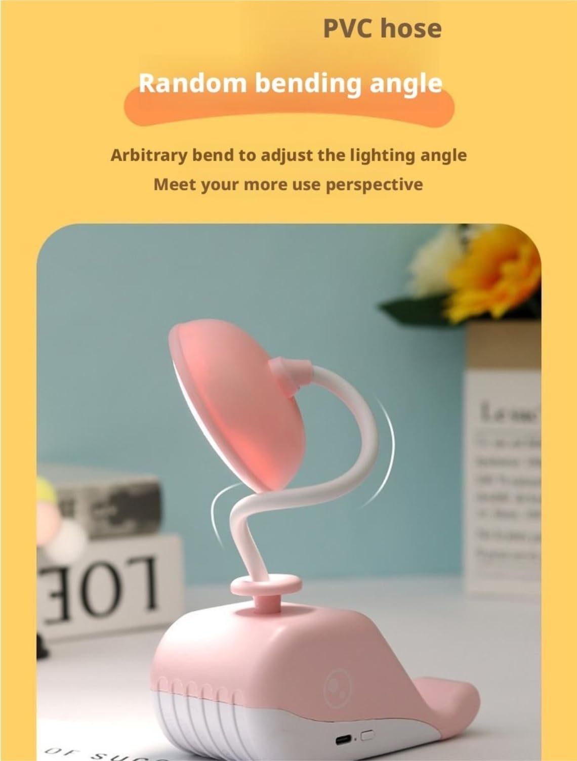 Lámpara De Lectura Lámpara De Escritorio LED Recargable por USB, Portátil, Cuello Cisne Flexible para Ojos(Pink)