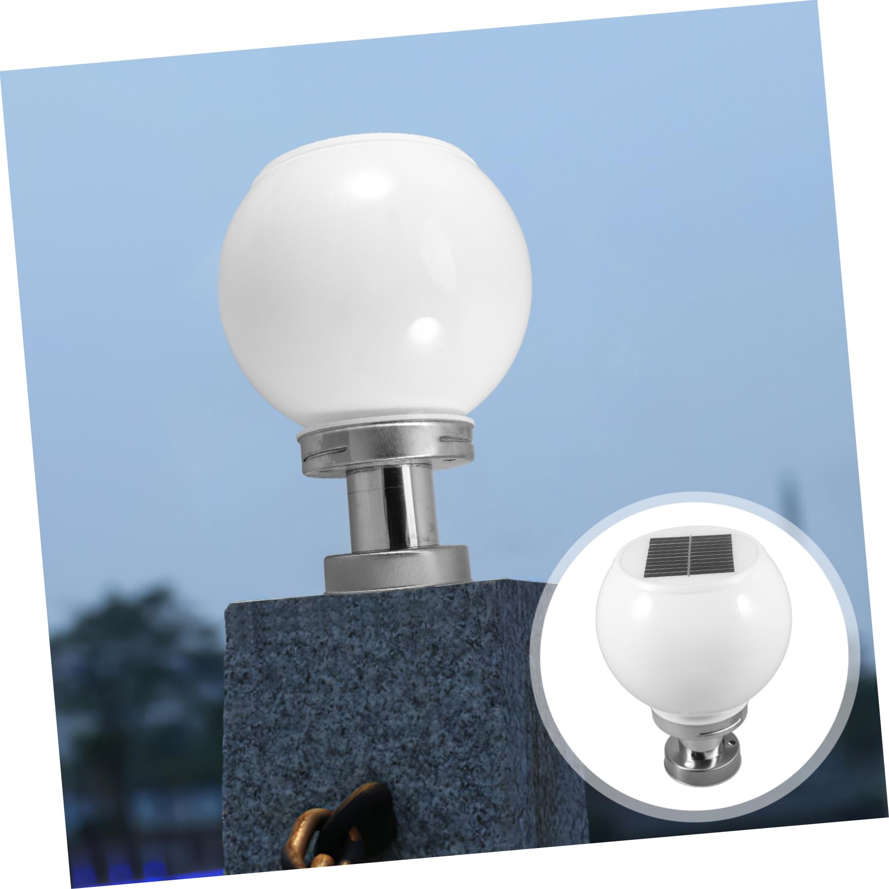 Lampione Solare per Colonne da Esterno Ip65 LED 1.2w Luce Bianca Base Rotonda in Alluminio e Plastica per Giardino e Cancello Colore Casuale