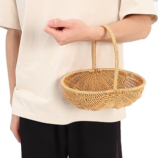 Healifty Woven Picnic Basket with Handle: Portable Rattan Wicker Easter Storage Basket for Fruits Vegetables Snacks Garden Outdoor Gatherings and Rustic Photo Props
