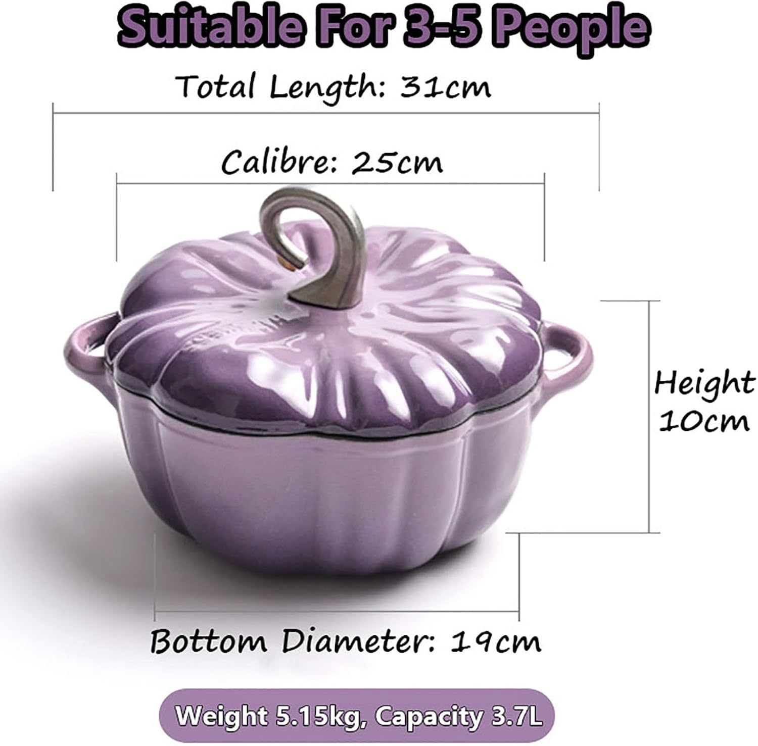 Pumpkin Cocotte, olla de hierro fundido esmaltado, cacerola con tapa, horno holandés de calabaza, sartén antiadherente con revestimiento esmaltado, olla de hierro fundido