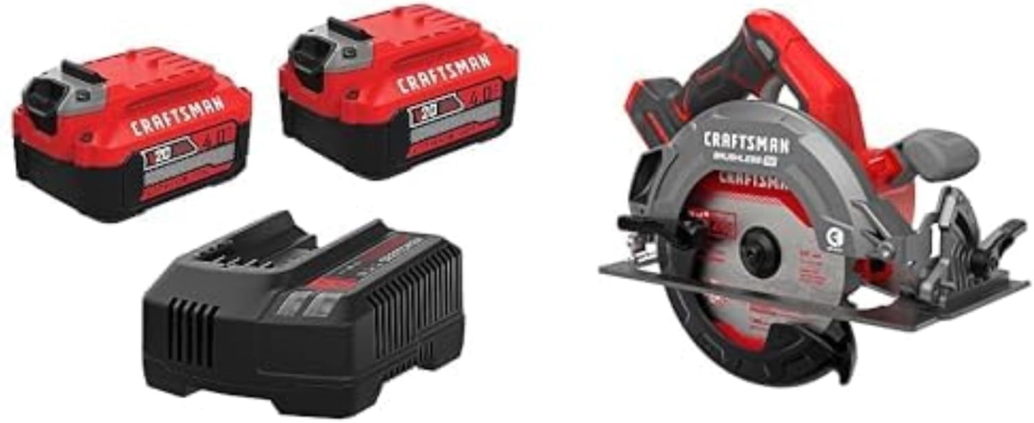 CRAFTSMAN V20 RP Cordless Circular Saw, 7-1/4 Inch (CMCS551B) with Battery and Charger (CMCB204-2CK)