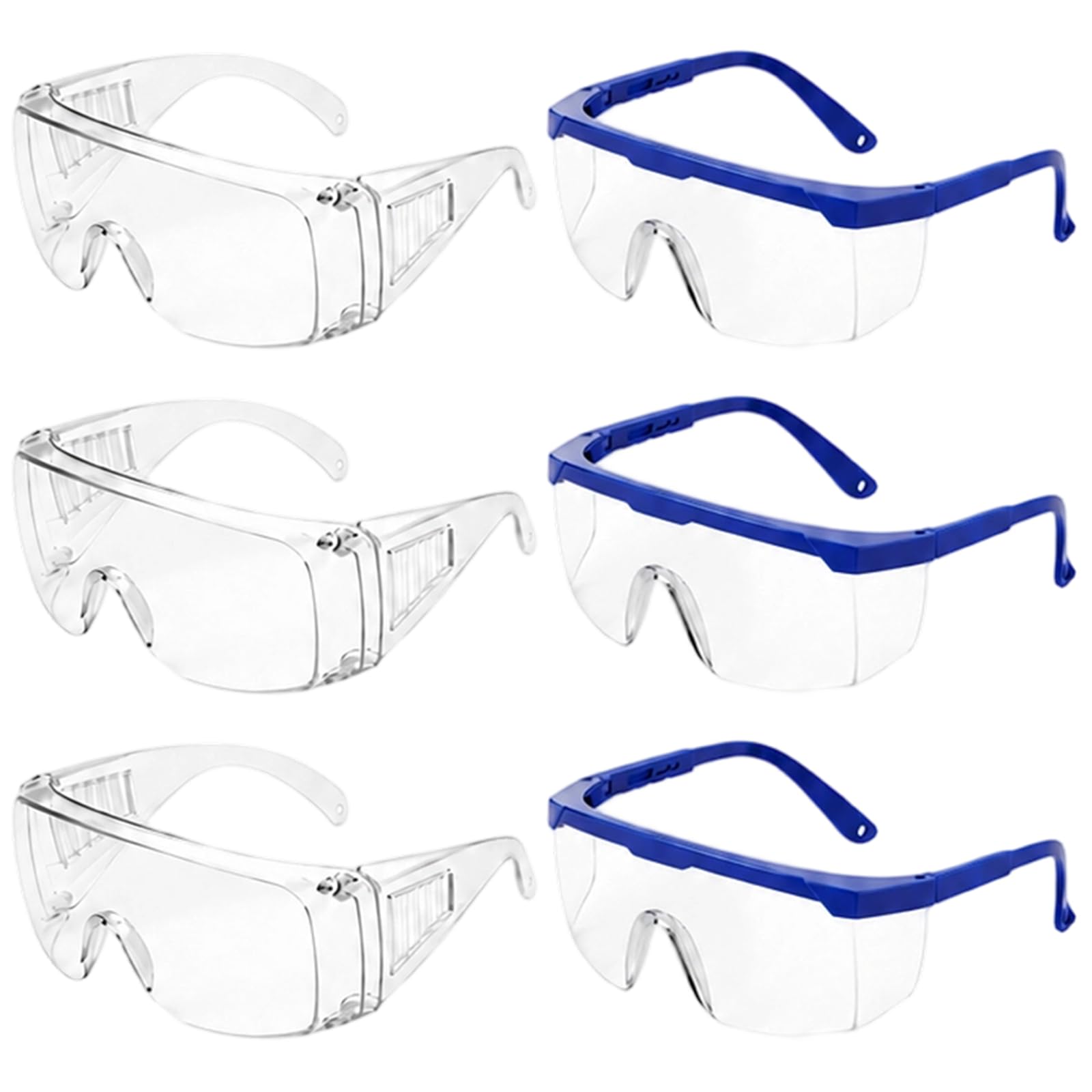 GLQYGZ 6 PCS Anti Fog Clear Safety Glasses Set, Medical Protective Glasses Science Goggles with Three Blue & Three White Frames, For Construction, DIY Projects, All Professional Usef