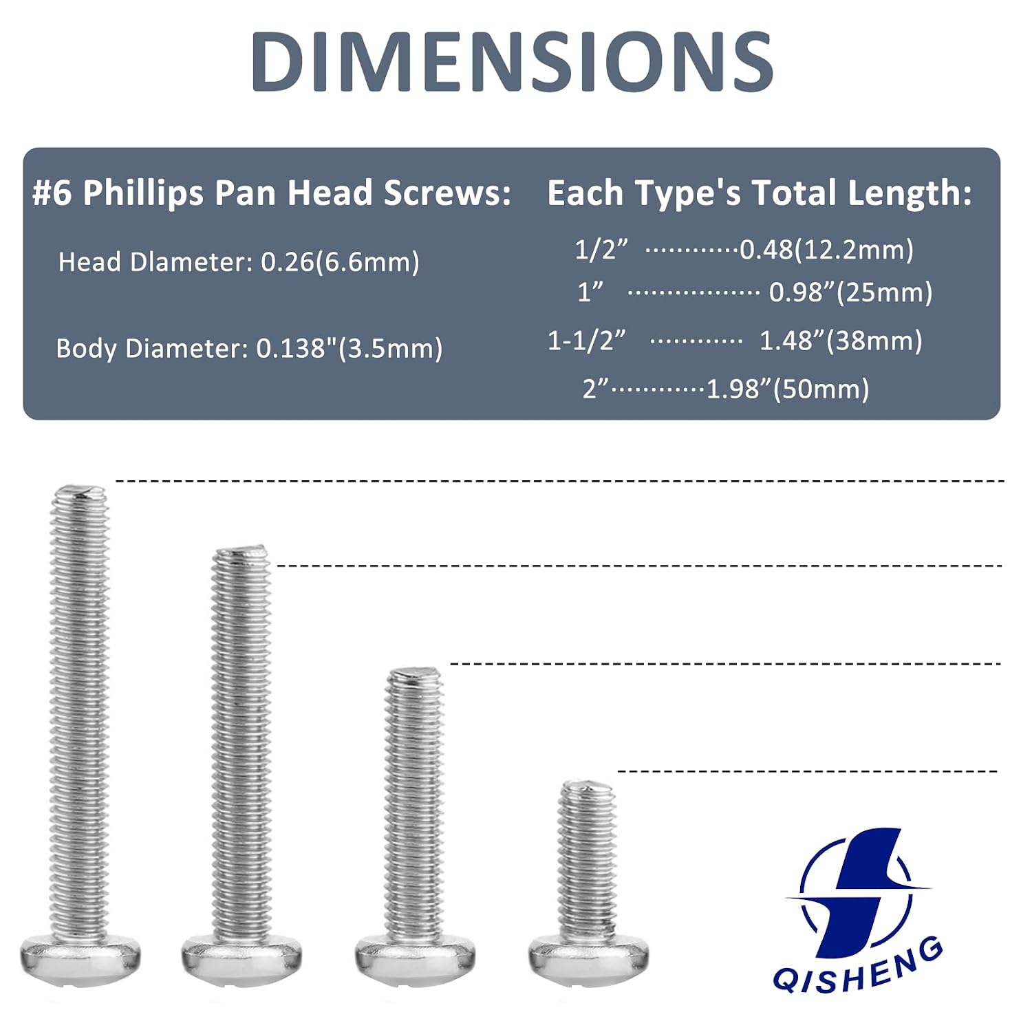 QISHENG 100 PCS #6-32X1-1/2(1.5 inch) Stainless Steel Phillips Pan Head Machine Screws,DIY,Repair,Install Furniture and Electrical Appliances Screwss,Stainless Steel 18-8 A2(304) Screw